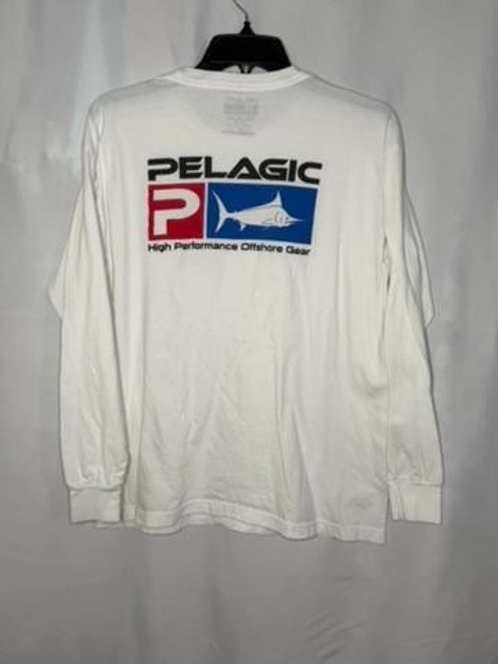 Pelagic High Performance Offshore Gear Long Sleeve Shirt Mens Medium White Fish